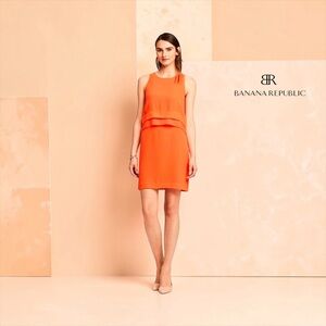 Banana Republic, Coral Orange, Sleeveless Elegant Layered Dress, Size 10
